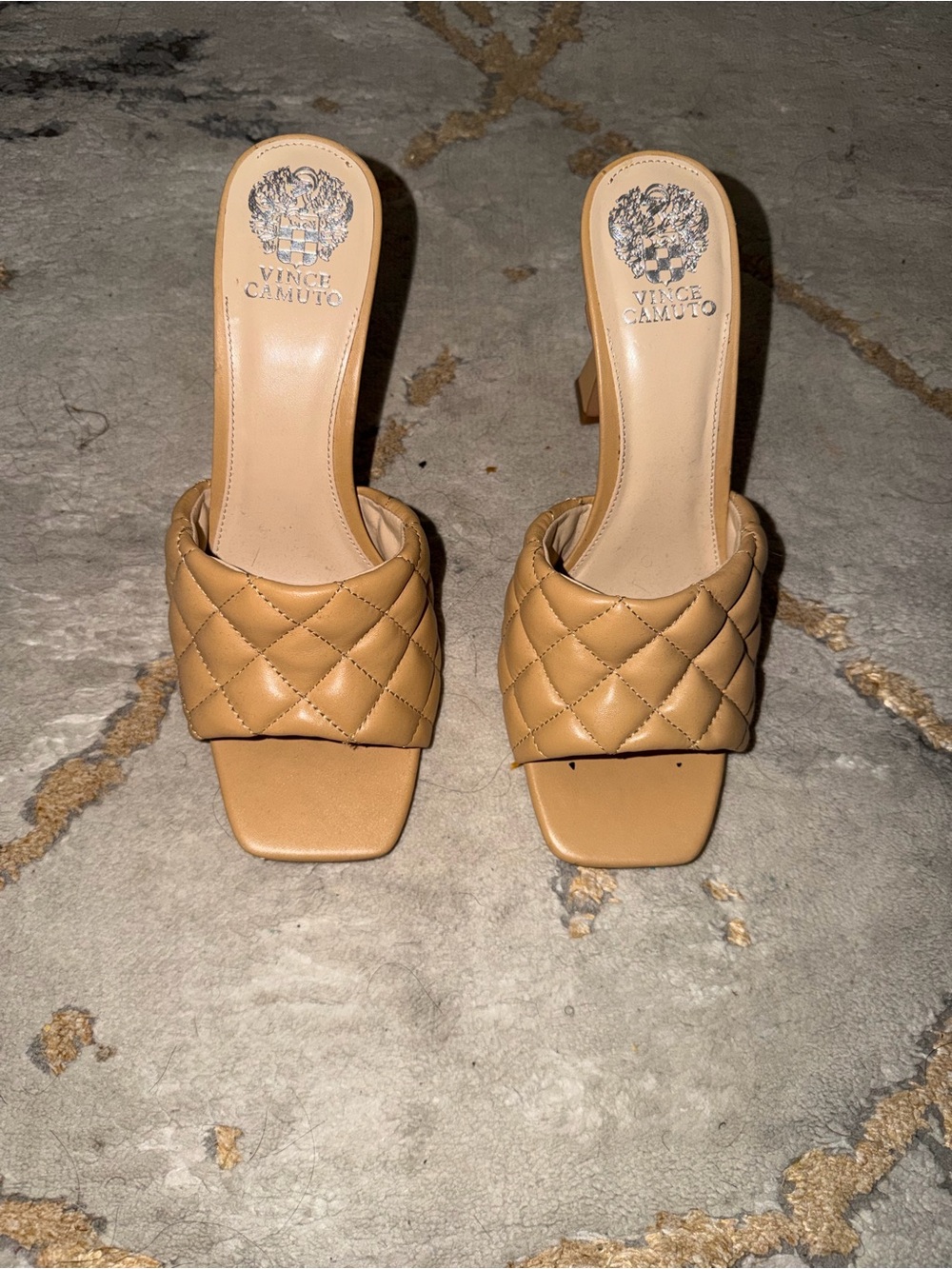 Vince Camuto Quilted Tan Heeled Slide Sandals
